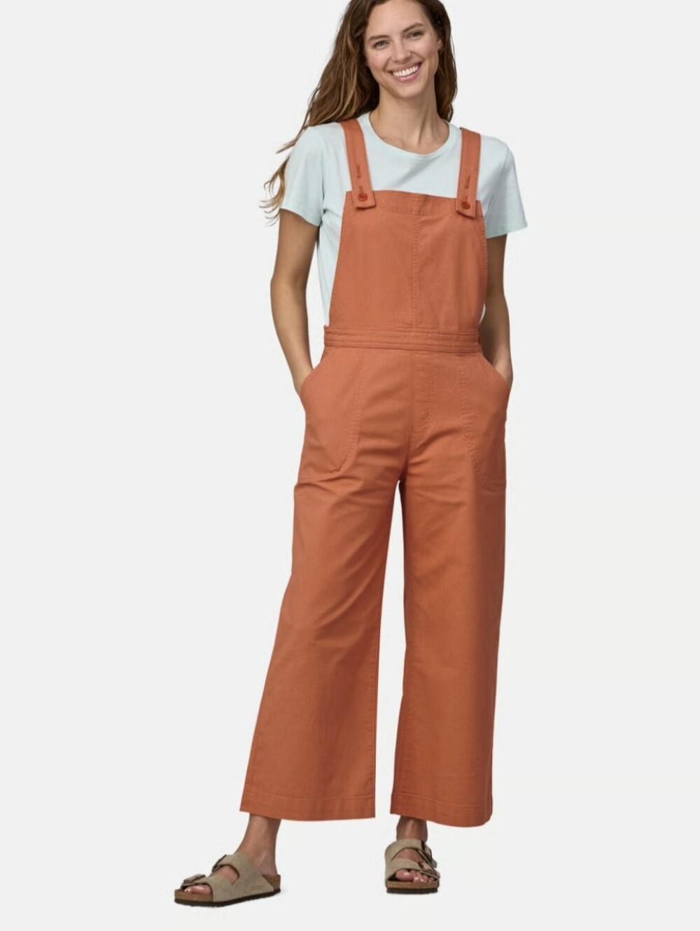 Patagonia Stand Up Cropped Overalls Orange Organic Cotton Utility Summer Sz 2 - Picture 6 of 16
